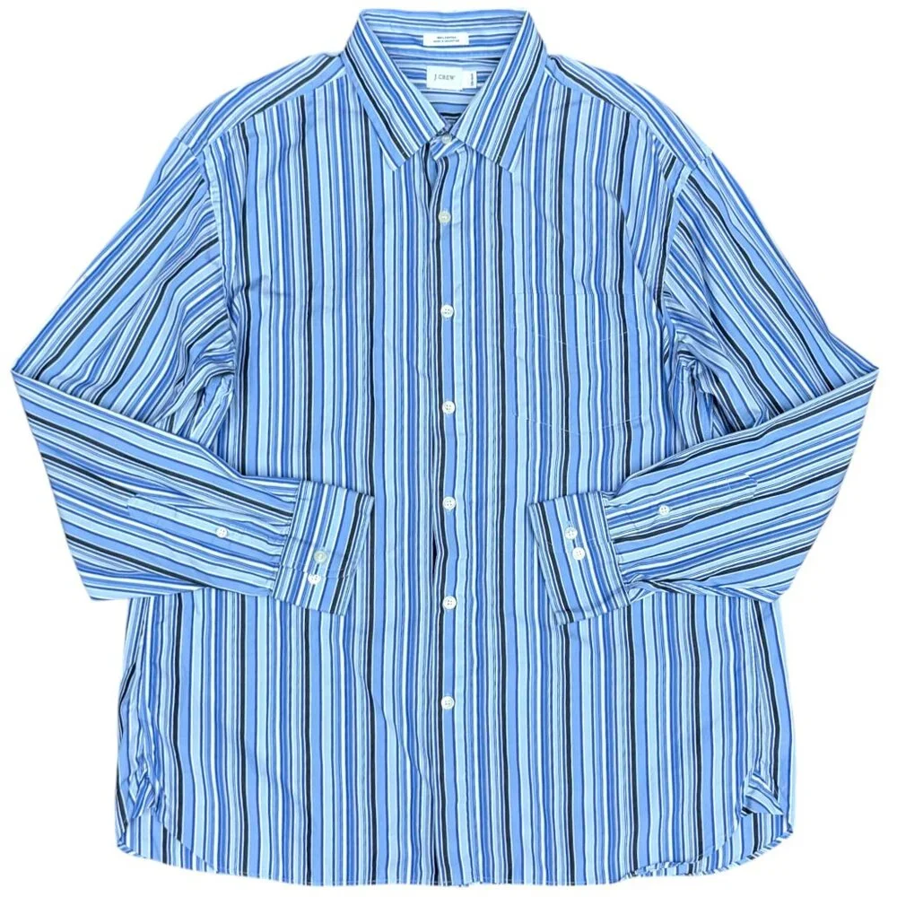 EUC Men's J.‎ CREW Cotton Striped Dress Shirt Blue | Size L (16-16.5)